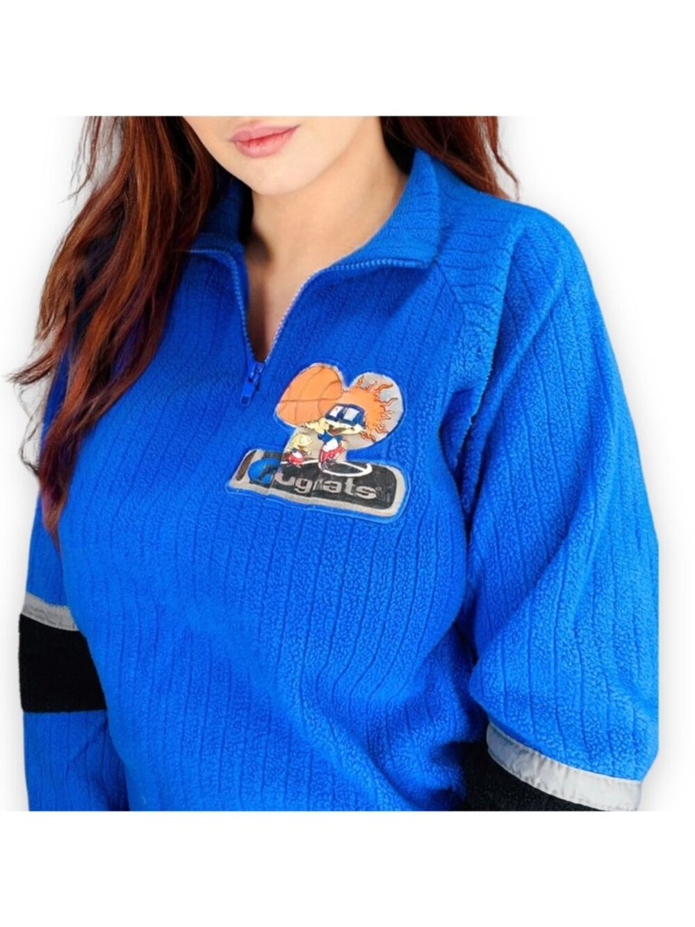 Vintage Y2K Rugrats Blue Fleece 1/4 Zipper Pullover Sweatshirt Jacket Y12 / XS